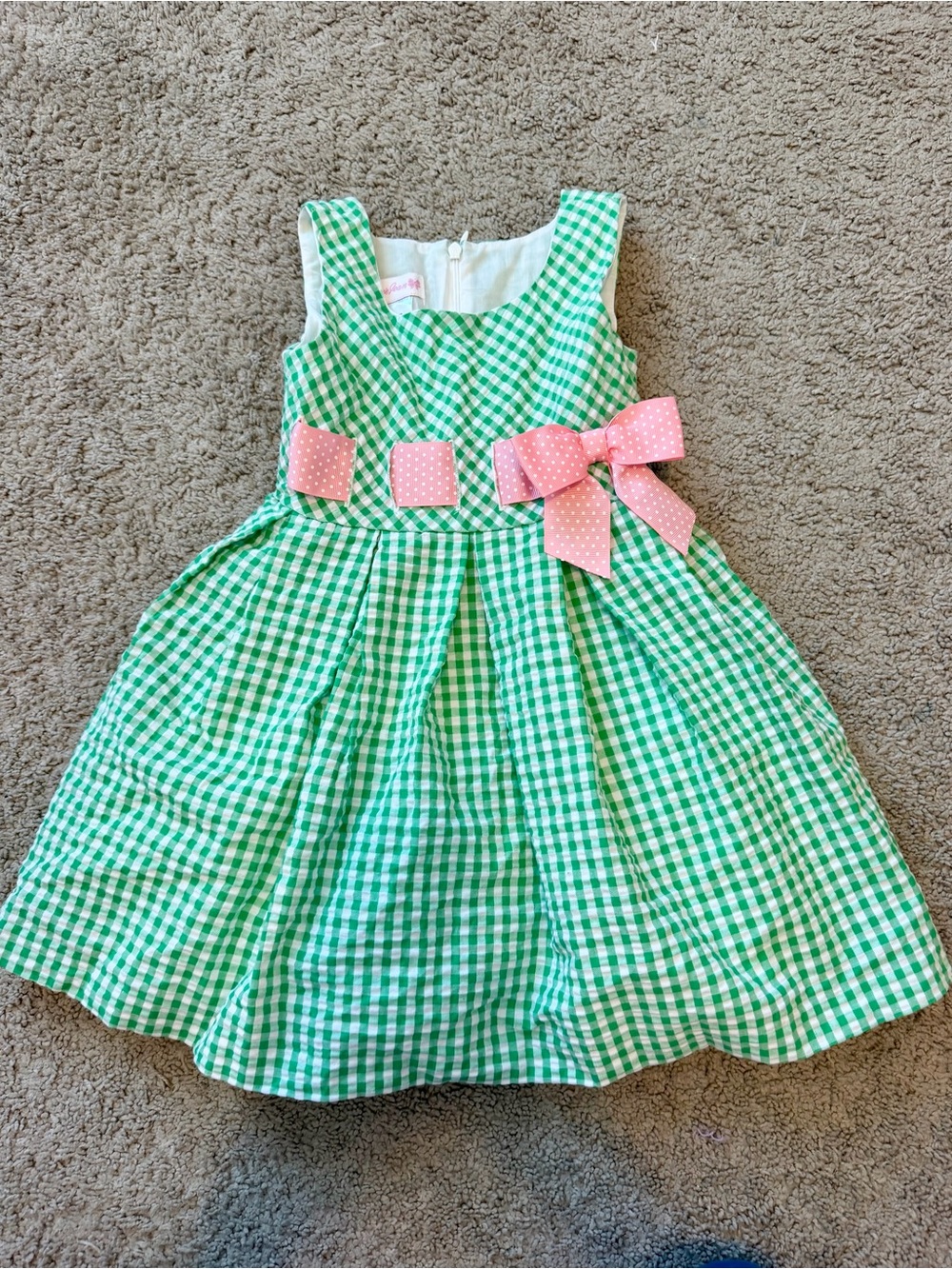 Bonnie Jean Green and Pink Gingham Bow Dress